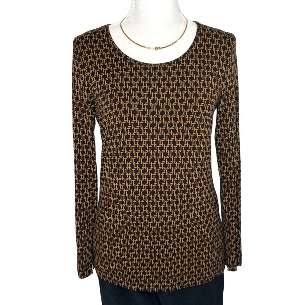 Chico’s Geometric Print Layering Tee Black Caramel Brown Chico’s 0 Small S